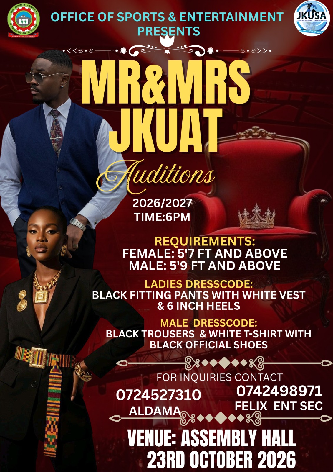 Mr. & Miss JKUAT 2026/2027 auditions poster